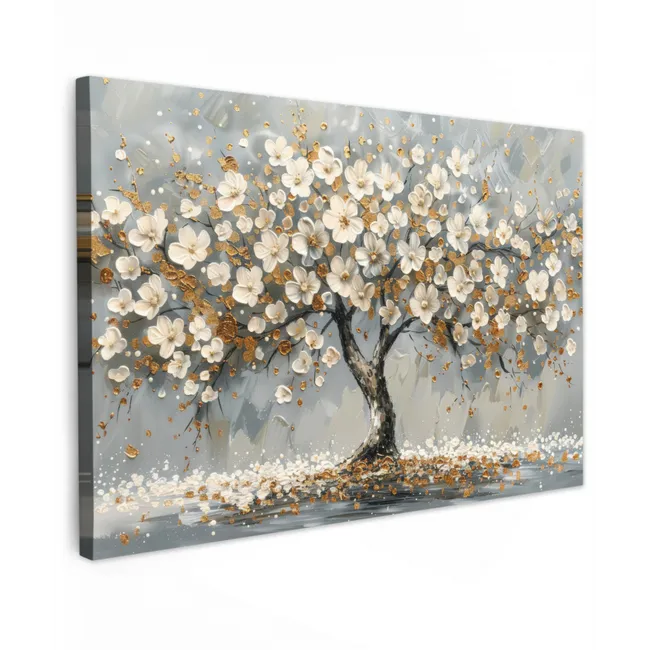 Boom - Bloemen - Wit - Natuur - Kunst canvas 2cm klein -z3d