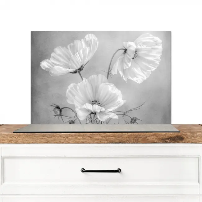 Stilleven - Bloemen - Zwart wit - Klaproos - Botanisch Spatscherm Aluminium klein -3d_zonderpan