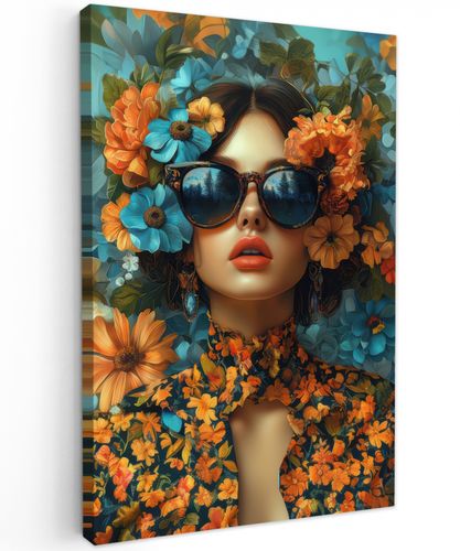 Vrouw - Bloemen - Oranje - Blauw - Modern