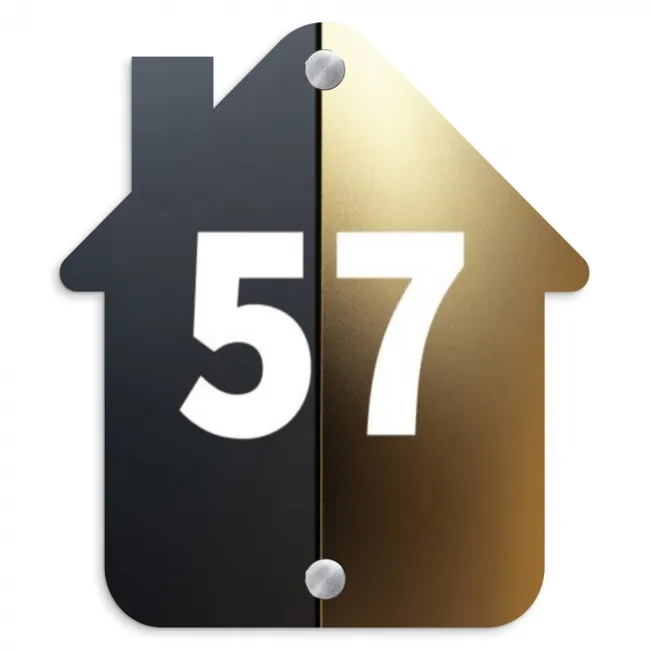 Naambordje voordeur - Huisjesvorm - Half goud zwart - Traditioneel