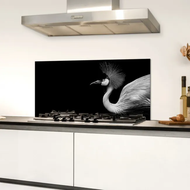 Kraanvogel - Zwart - Wit - Vogel - Dieren Spatscherm Aluminium klein -sfeer4