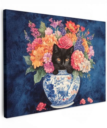 Kat - Felgekleurde bloemen - Vaas