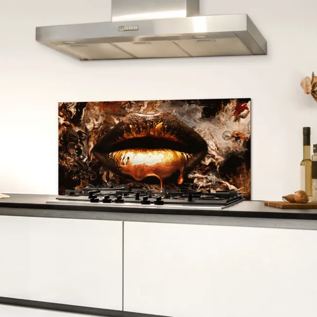 Goud - Lippen - Kunst - Goud - Luxe - Abstract Spatscherm Aluminium klein -sfeer4