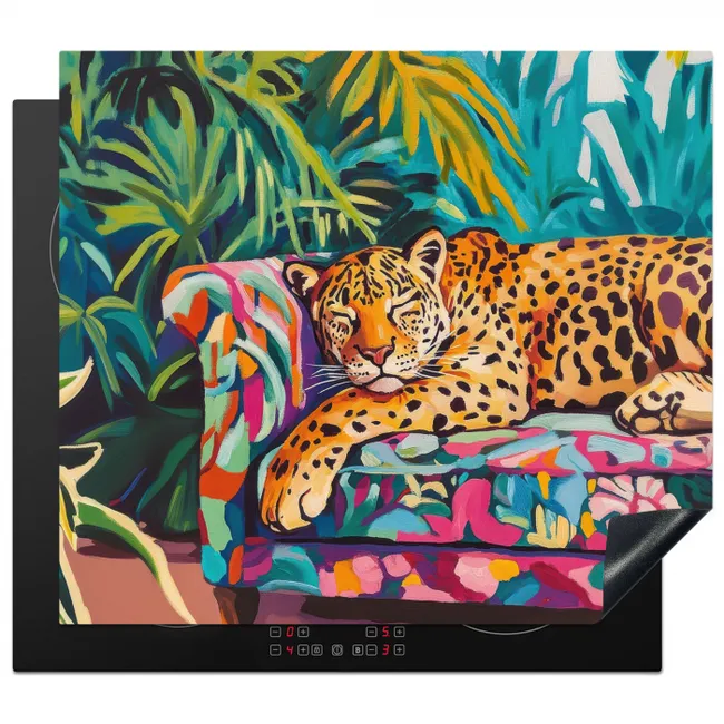 Luipaard - Kleurrijk - Tropisch Inductie beschermer vinyl 3mm middel -3d