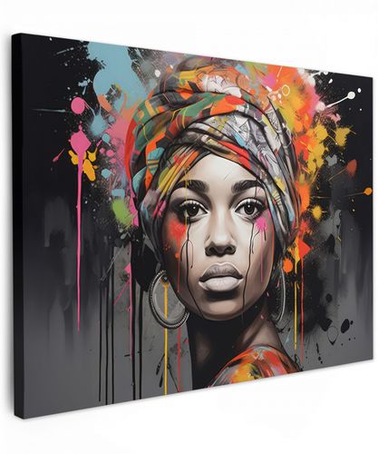 Vrouw - Hoofddoek - Graffiti - Zwart