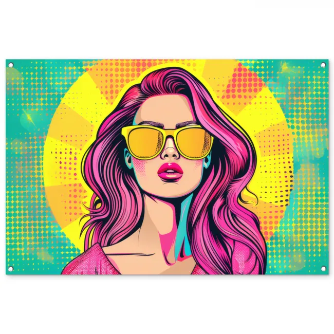 Zonnebril - Vrouw - Zonnig - Geel tuinposter los doek groot -3d