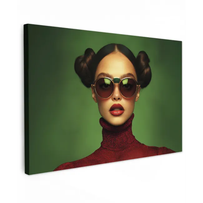 Vrouw - Groen - Bril - Aesthetic - Modern Tuinposter op houten frame 2 cm dik klein -3d