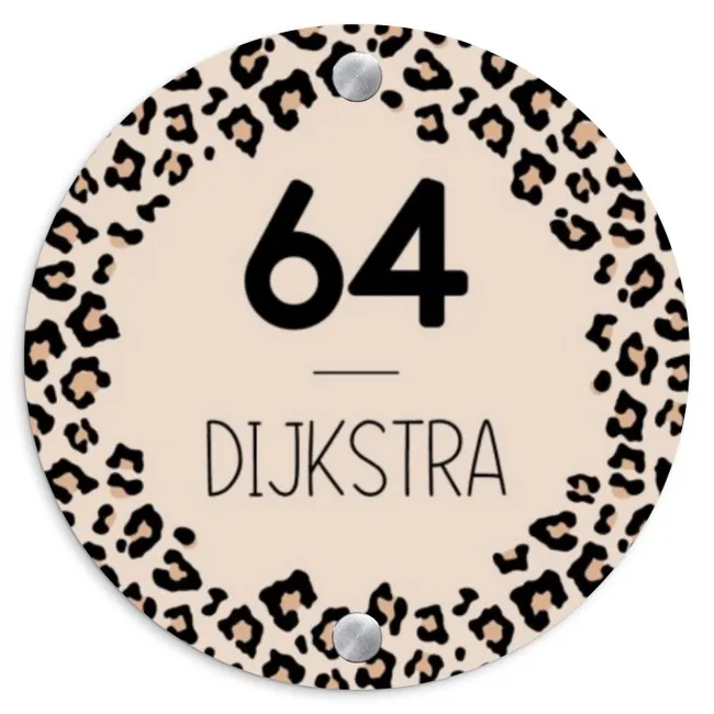Naambordje voordeur - Rond - Beige luipaardprint - Modern