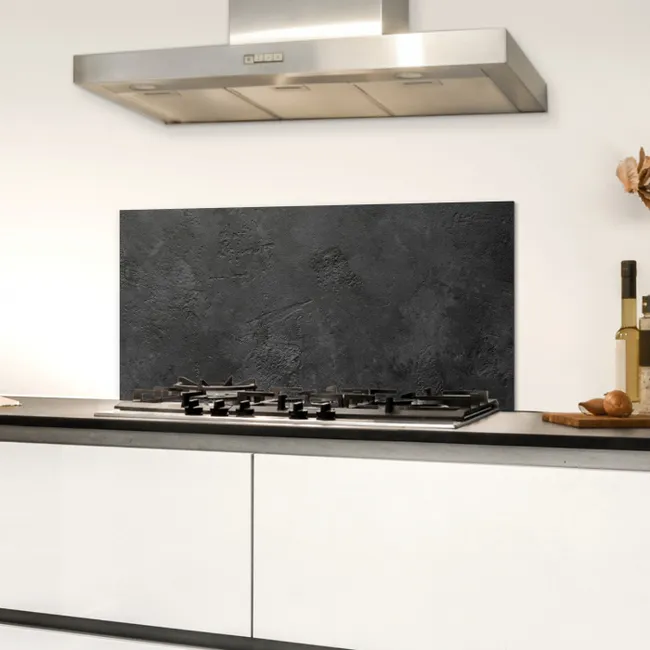 Beton - Structuur - Industrieel - Zwart - Grijs Spatscherm Aluminium klein -sfeer4