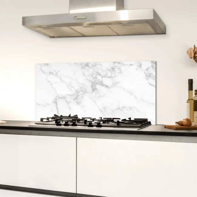 Marmer - Wit - Grijs - Luxe - Marmerlook - Steen Spatscherm Aluminium klein -sfeer4