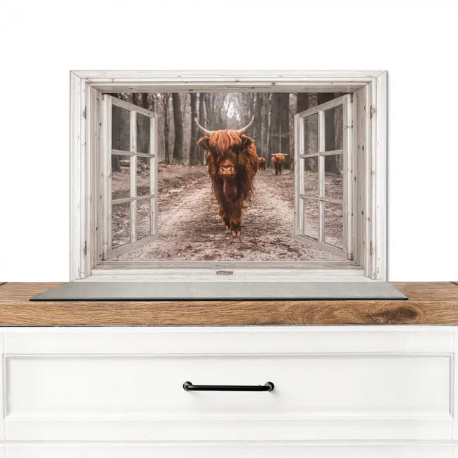 Doorkijk - Schotse Hooglander - Raam Spatscherm Aluminium klein -3d_zonderpan