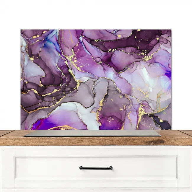 Marmer - Roze - Paars - Gold Spatscherm Aluminium middel -3d_zonderpan