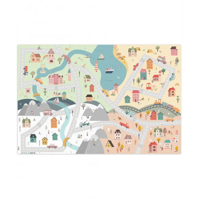 Seizoenen - Stad - Huizen - Weg - Kinderen - Auto Speelmat klein -3d