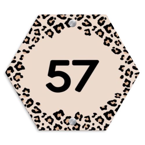 Naambordje voordeur - Hexagon - Beige luipaardprint - Traditioneel