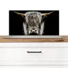 Schotse hooglander - Goud - Hoorns - Zwart wit - Koe - Dieren Spatscherm Aluminium klein -3d_zonderpan
