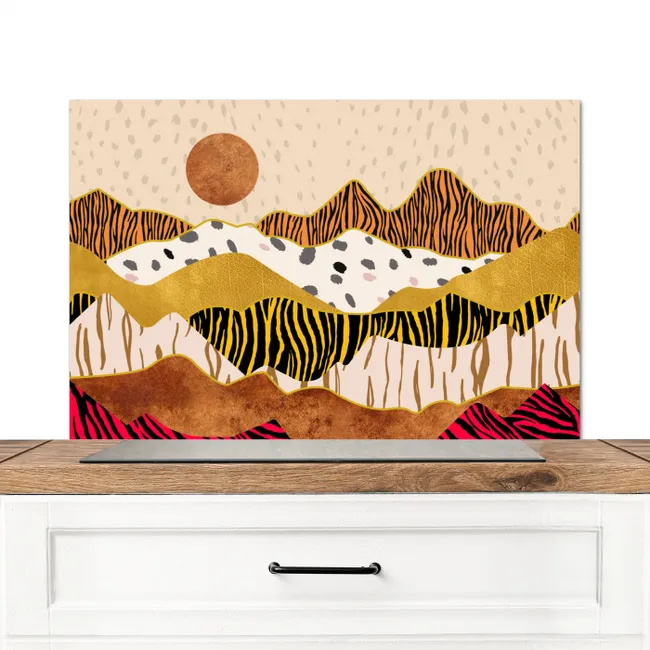 Tijgerprint - Pastel - Goud - Print - Tijger - Abstract Spatscherm Aluminium middel -3d_zonderpan