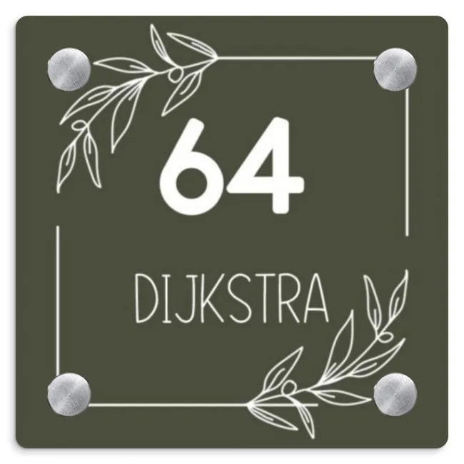 Olijfgroen - Modern Naambord Vierkant Ronde Hoekjes klein -3d