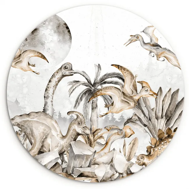 Dino  - Jungle - Natuur - Dieren - Kinderen - Kids Wandcirkel kunststof plaat 5mm dik klein -3d