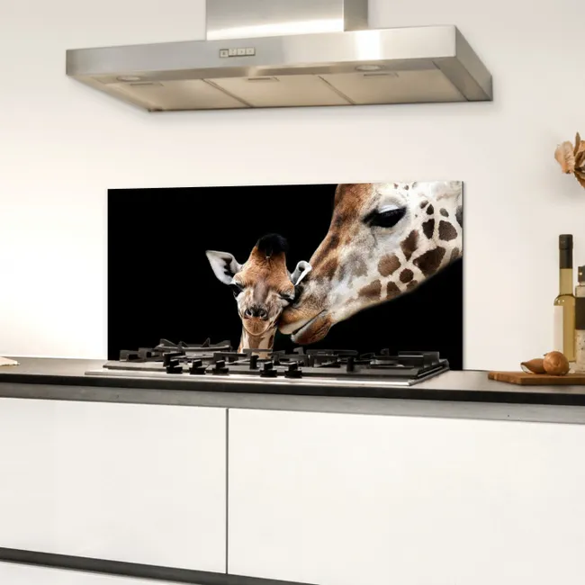 Giraffe - Dieren - Zwart - Portret - Dieren Spatscherm Aluminium klein -sfeer4