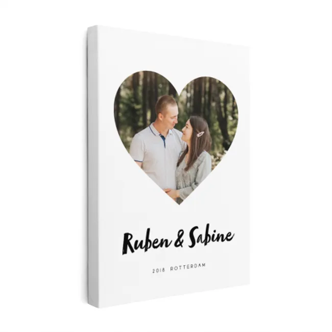 Foto op canvas met tekst - Productbeeld - Hart template van een koppel met namen