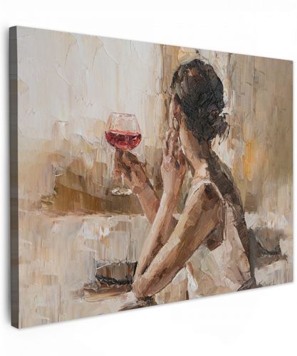 Schilderij - Olieverf - Vrouw - Wijn