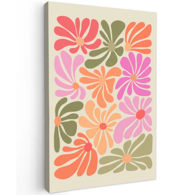 Bloemvormen - Retro - Kleurrijk Tuinposter op houten frame 2 cm dik klein -3d