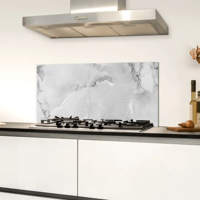 Marmer - Steen - Wit - Grijs - Marmerlook Spatscherm Aluminium klein -sfeer4