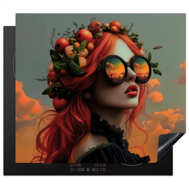 Inductie beschermer - Vrouw - Kroon - Tomaat - Bascilicum - Zonnebril