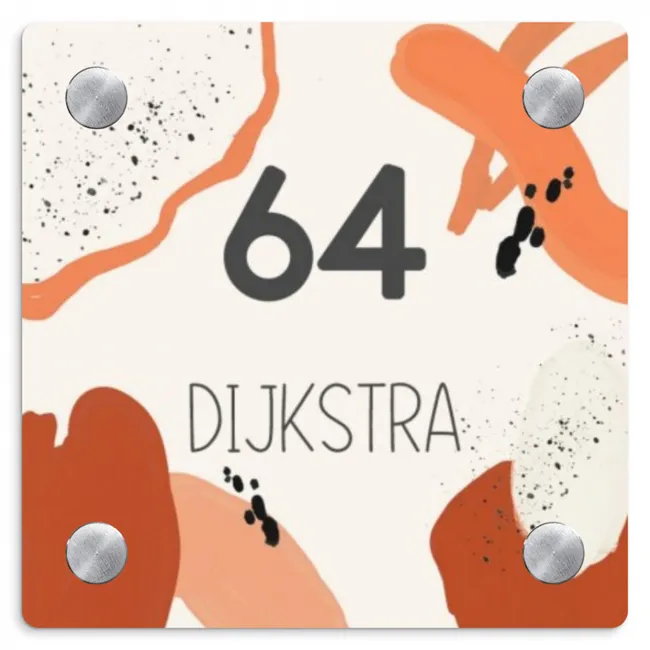 Abstract oranje - Modern Naambord Vierkant Ronde Hoekjes klein -3d