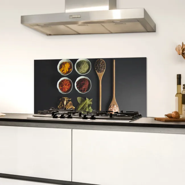 Pollepel - Specerijen - Kruiden - Groen - Bruin - Rustiek Spatscherm Aluminium klein -sfeer4