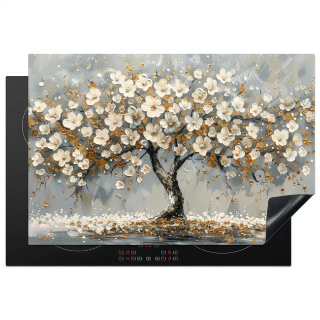 Levensboom - Goud - Wit Inductie beschermer vinyl 3mm klein -3d