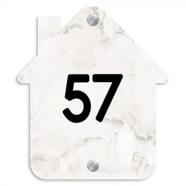 Naambordje voordeur - Huisjesvorm - Wit marmer - Traditioneel