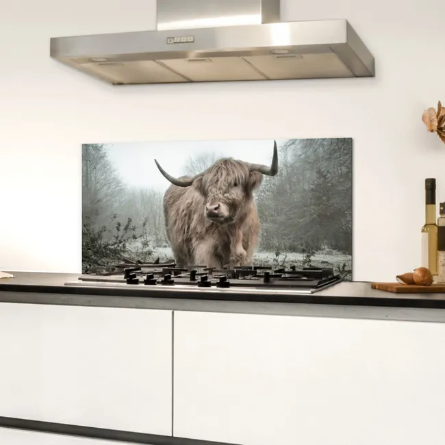 Schotse Hooglander - Bos - Mist - Koe - Dieren - Natuur Spatscherm Aluminium klein -sfeer4