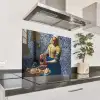 Melkmeisje - Delfts Blauw - Vermeer - Schilderij - Oude meesters Spatscherm Aluminium middel -zzproduct_nieuw