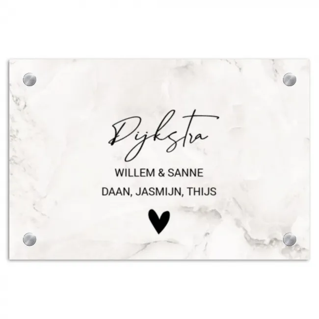 Naambordje voordeur - Rechthoek - Wit marmer - Sierlijk