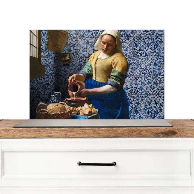Melkmeisje - Delfts Blauw - Vermeer - Schilderij - Oude meesters Spatscherm Aluminium klein -3d_zonderpan
