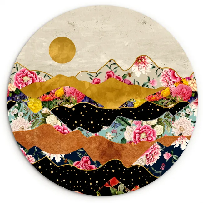 Goud - Bloemen - Print - Abstract - Landschap - Patronen Wandcirkel kunststof plaat 5mm dik middel -3d