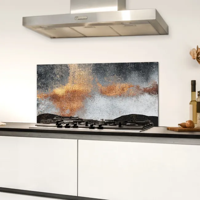 Abstract - Gold - Chic - Zwart - Grijs Spatscherm Aluminium klein -sfeer4