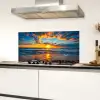 Zee - Zonsondergang - Strand - Wolken - Oranje Spatscherm Aluminium klein -sfeer4