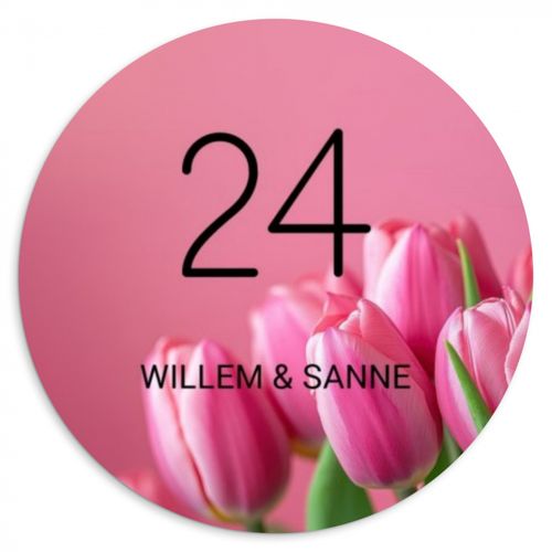Naambordje voordeur - Rond - Roze tulpen - Klassiek