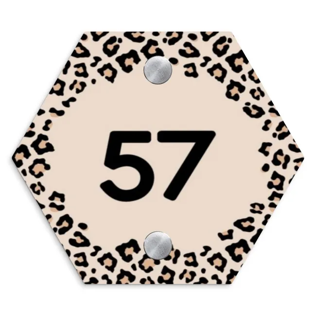 Beige luipaardprint - Traditioneel Naambord Hexagon klein -3d