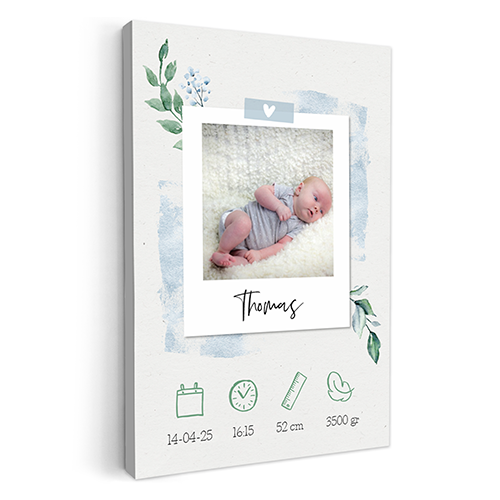 Canvas - Geboortecadeau foto blauw