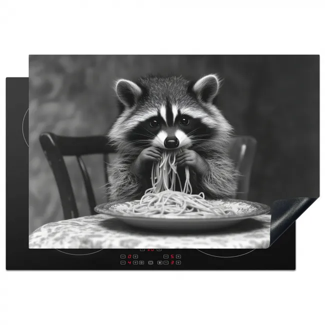 Wasbeer - Cute - Pasta - Tafelkleed - Zwart - Wit Inductie beschermer vinyl 3mm klein -3d