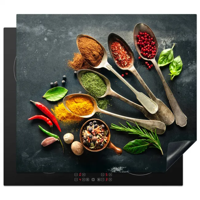 Inductie beschermer - Kruiden - Lepels - Specerijen - Betonlook - Grijs