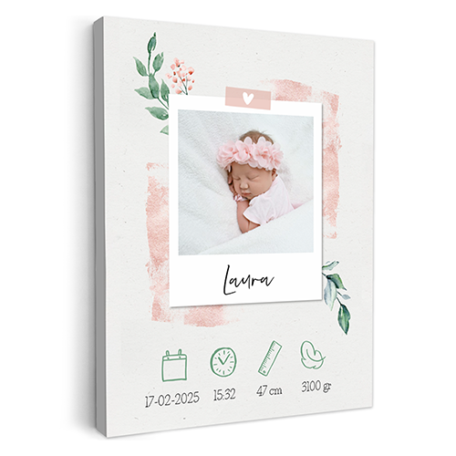 Canvas - Geboortecadeau foto roze