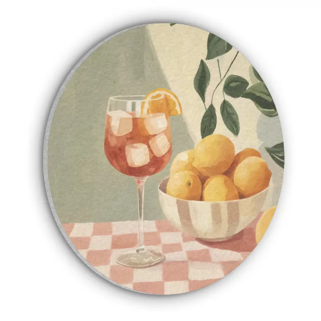 Citroenen - Glas - Tafelkleed - Geblokt Akoestische PET Vilt - Rond klein -3d