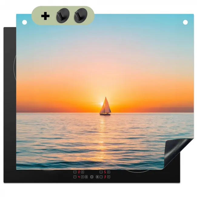 Inductie beschermer met haakjes - Zee - Zeilboot - Zonsondergang