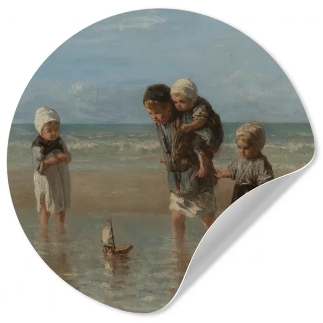 Kinderen der zee - Schilderij van Jozef Israëls Wandcirkel behangsticker middel -3d