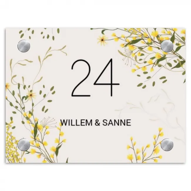 Gele bloemen - Klassiek Naambord Rechthoek middel -3d