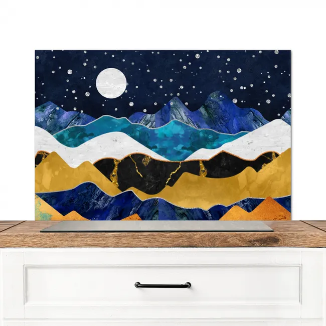 Nacht - Goud - Marmer - Abstract - Landschap - Berg Spatscherm Aluminium middel -3d_zonderpan